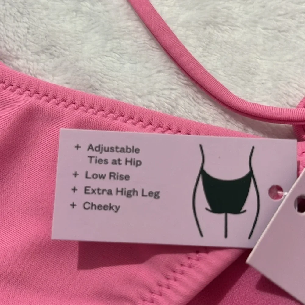 New Wild fable Women’s Bikini Bottoms Strong Tie Pink Cheeky Size Small NWT